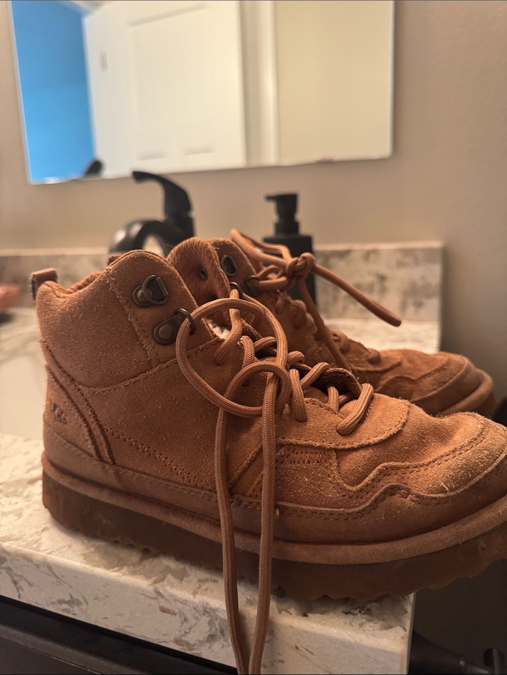 UGG Kids Suede Lace-Up Boot in Chestnut Brown